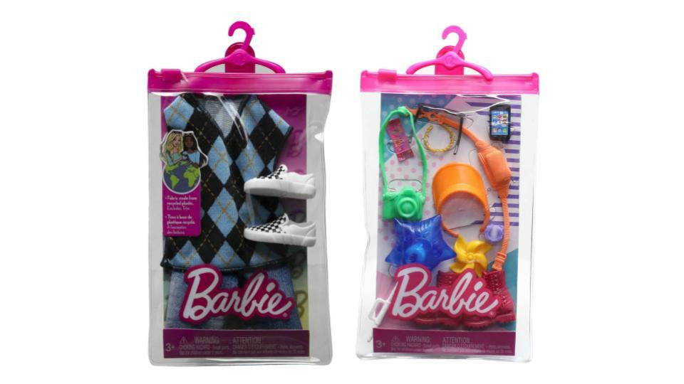 Bundle of 2 |Barbie Fashion Pack [Outfit for Ken Doll T-shirt, Shorts and Pair of Sneakers & Accessories for Doll Amusement Park]