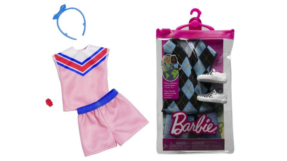 Bundle of 2 |Barbie Fashion Pack [Shirt with Sporty Sleeves and Fashionable Shorts & Ken Doll T-shirt, Shorts and Pair of Sneakers]