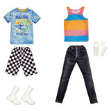 Bundle of 2 |Barbie Fashion Pack [Ken Doll Clothes Set with Striped Tank Black Denim Pants & Accessory & Outfit for Ken Doll T-shirt, Shorts and Pair of Sneakers