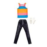 Lot of 4 |Barbie Fashions Ken Doll Clothes Set with Striped Tank, Black Denim Pants & Accessory (BUNDLE)