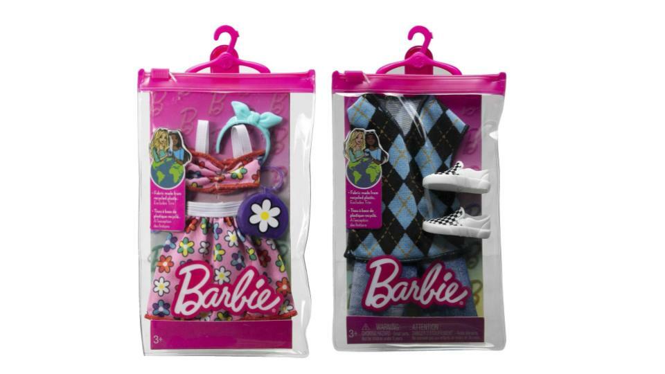 Bundle of 2 |Barbie Fashion Pack [Flower Outfit & Two Accessories & Outfit for Ken Doll T-shirt, Shorts and Pair of Sneakers]