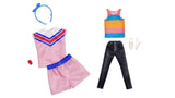 Bundle of 2 |Barbie Fashion Pack [Shirt with Sporty Sleeves, Fashionable Shorts & Striped Tank, Black Denim Pants & Accessory]