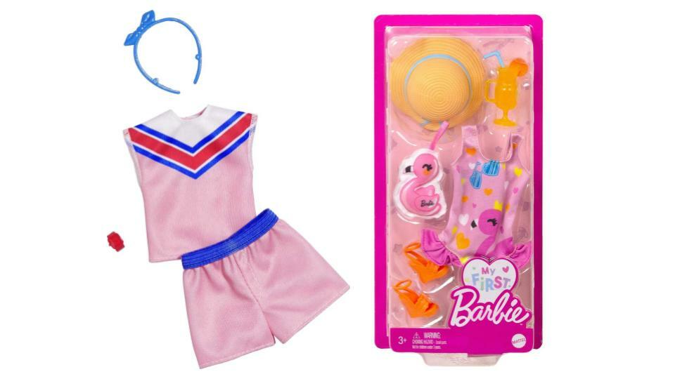 Bundle of 2 |Barbie Fashion Pack [Sporty Sleeves and Fashionable Shorts & Swimsuit and Flamingo with Beach Accessories]