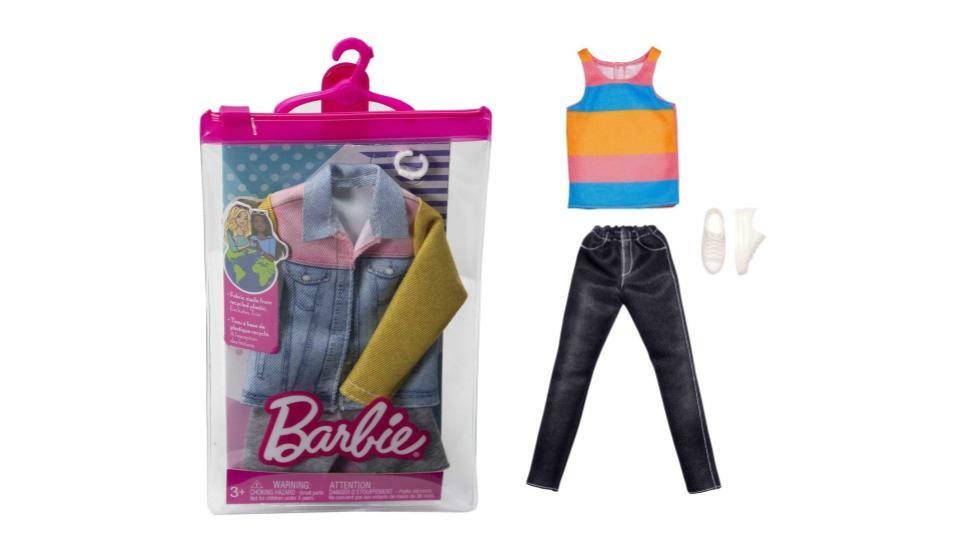 Bundle of 2 |Barbie Fashions Pack [Long Sleeve Denim Jacket & Ken Doll Clothes Set with Striped Tank Black Denim Pants & Accessory]
