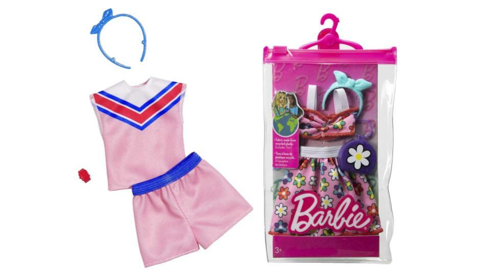 Bundle of 2 |Barbie Fashion Pack [Shirt with Sporty Sleeves, Fashionable Shorts, Flower Outfit & Two Accessories]