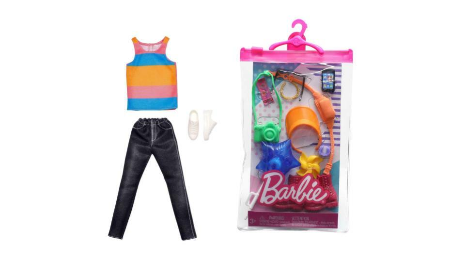 Bundle of 2 |Barbie Fashion Pack [Ken Doll Clothes Set with Striped Tank Black Denim Pants & Accessory & Accessories for Doll Amusement Park]