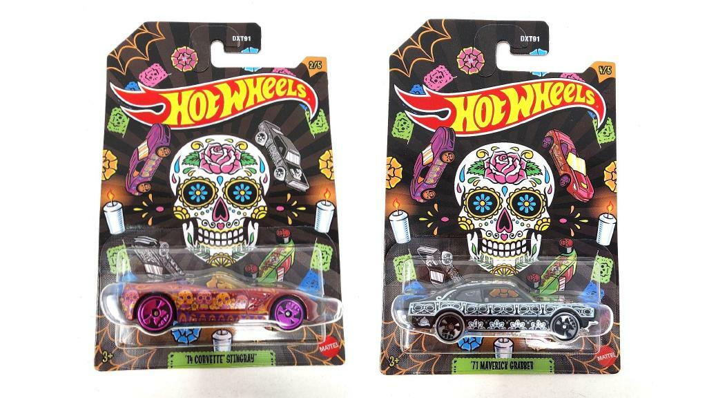 Bundle of 2 | Hot Wheels Halloween Theme 1:64 Die-Cast Cars | '14 Corvette Stingray & '71 Maverick Grabber
