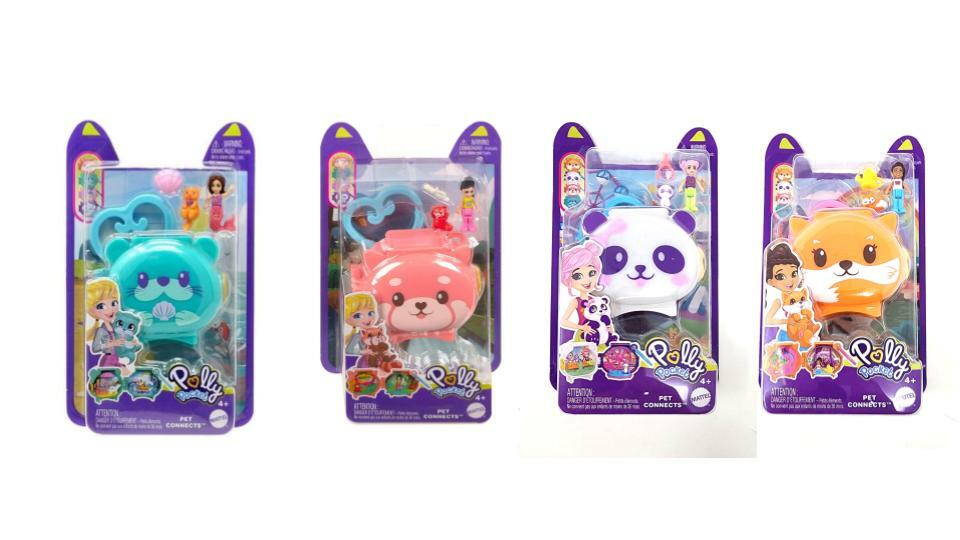 Bundle of 4 | Mattel Polly Pocket Pet Connect Collectible Locket | Otter, Red Panda, Orange & White Lockets