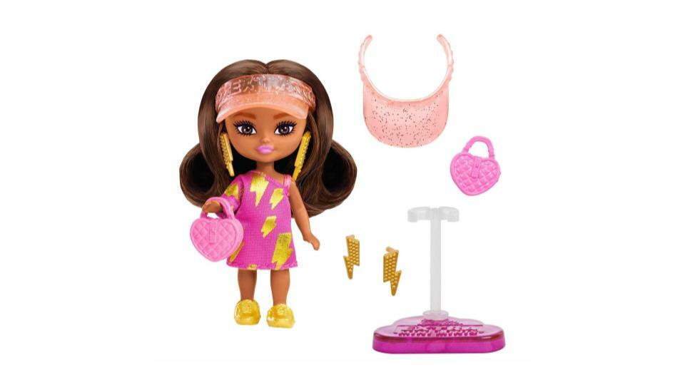 Barbie Extra Mini Minis Doll - Brunette Doll with Visor and Lightning Bolt Dress, Kids Toys, Clothes and Accessories