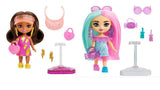 Bundle of 2 | Barbie Extra Mini Minis Doll - Brunette Doll with Visor and Lightning Bolt Dress + Doll with Two-Tone Pink and Mint Hair + Accessories