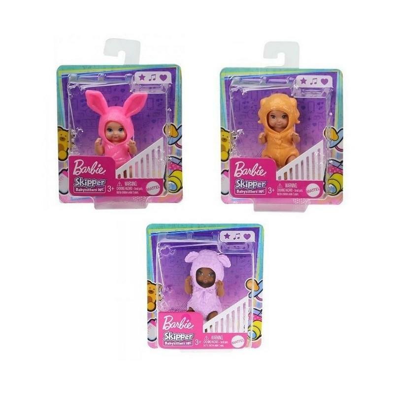 Bundle of 3 |Barbie Skipper Baby Dolls w/Removable Costume & Diaper (Pink-Colored Bunny, Purple-Colored Sheep & Yellow-colored Puppy Dog)