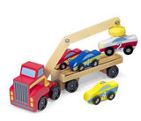 Melissa & Doug Magnetic Car Loader Wooden Toy Set With 4 Cars and 1 Semi-Trailer Truck