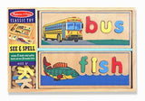 Melissa & Doug See & Spell Wooden Educational Toy With 8 Double-Sided Spelling Boards and 64 Letters