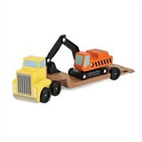 Melissa & Doug Trailer and Excavator Wooden Vehicle Set (3pc)