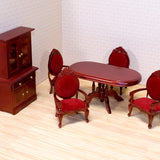 Melissa & Doug Classic Wooden Dollhouse Dining Room Furniture (6pc) - Table, Armchairs, Hutch