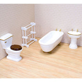 Melissa & Doug Classic Wooden Dollhouse Bathroom Furniture (4pc) - Tub, Sink, Toilet, Towel Rack