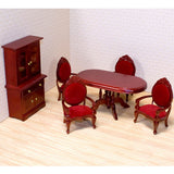 Melissa & Doug Classic Wooden Dollhouse Dining Room Furniture (6pc) - Table, Armchairs, Hutch