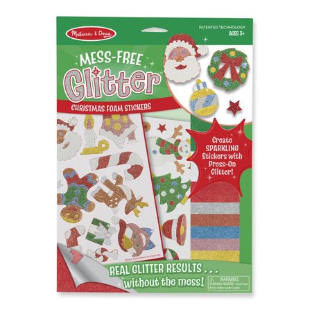 Melissa & Doug Mess-Free Glitter Christmas Stickers - 26 Foam Stickers, 8 Glitter Sheets