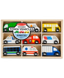 Melissa & Doug Wooden Town Vehicles Set in Wooden Tray, 9pc