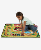 Melissa & Doug Round the Rails Train Rug With 3 Linking Wooden Train Cars (39 x 36 inches)