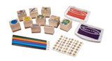 Melissa & Doug Wooden Classroom Stamp Set With 10 Stamps, 5 Colored Pencils, 4 Sticker Sheets, and 2-Colored Stamp Pad