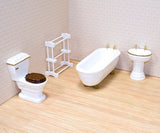 Melissa & Doug Classic Wooden Dollhouse Bathroom Furniture (4pc) - Tub, Sink, Toilet, Towel Rack