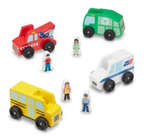 Melissa & Doug Community Vehicles Play Set - Classic Wooden Toy With 4 Vehicles and 4 Play Figures