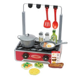 Melissa & Doug 17-Piece Deluxe Wooden Cooktop Set With Wooden Play Food, Durable Pot and Pan