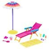 Barbie Loves The Ocean Beach-Themed Playset, with Lounge Chair, Umbrella & Accessories, Made from Recycled Plastics, Gift for 3 to 7 Year Olds