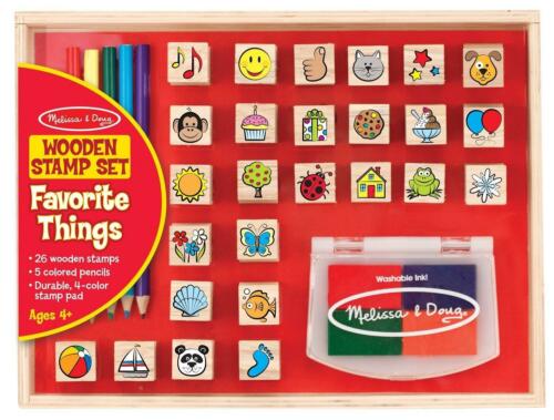 Melissa & Doug Deluxe Wooden Stamp Set - ABCs 123s & Wooden Favorite Things Stamp Set