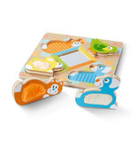 Melissa & Doug First Play Wooden Touch & Feel Puzzle Peek-a-Boo Pets With Mirror (4 Textured pcs)