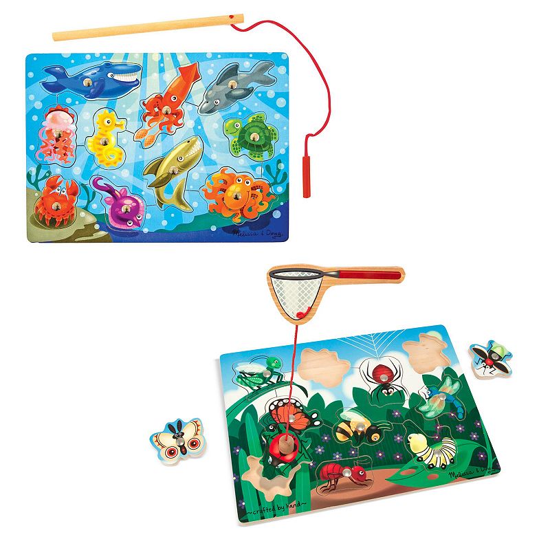 Melissa & Doug Magnetic Wooden Puzzle Game Set: Fishing and Bug Catching