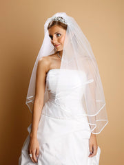 2-Tier Circular Cut Wedding Veil with Folded Satin Ribbon Edging 1546V