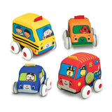 Melissa & Doug K's Kids Pull-Back Vehicle Set - Soft Baby Toy Set With 4 Cars and Trucks and Carrying Case