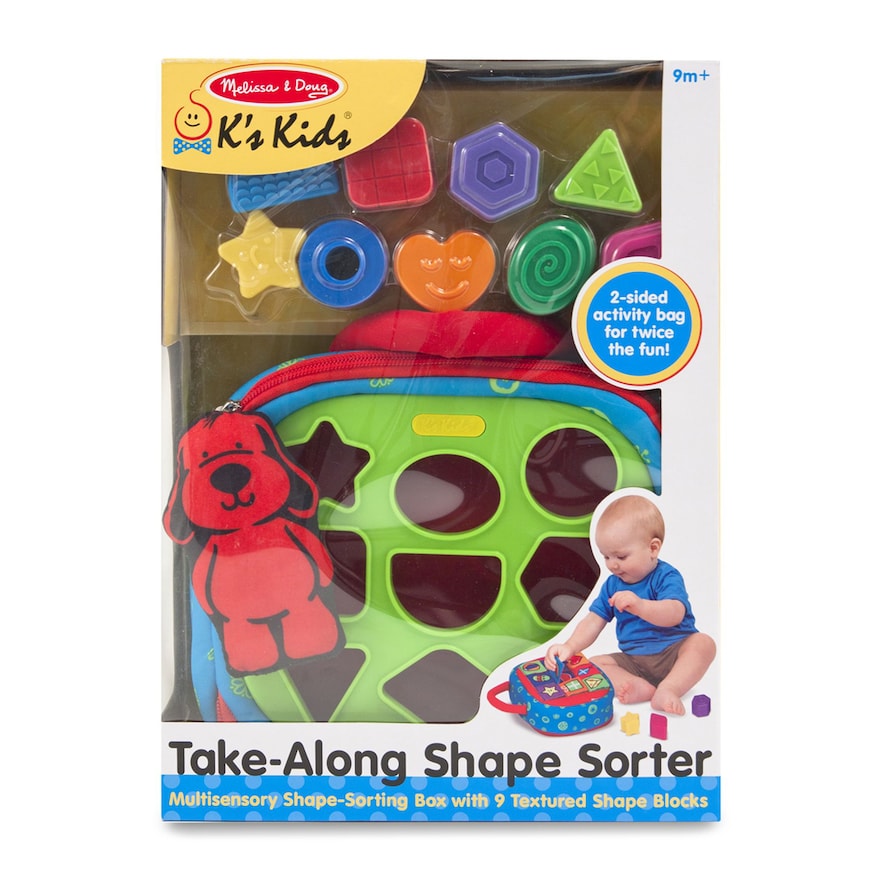 Melissa & Doug K's Kids Take-Along Shape Sorter Baby Toy With 2-Sided Activity Bag and 9 Textured Shape Blocks