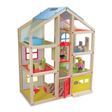 Melissa & Doug Hi-Rise Wooden 15pc Dollhouse with Furniture, Garage and Working Elevator