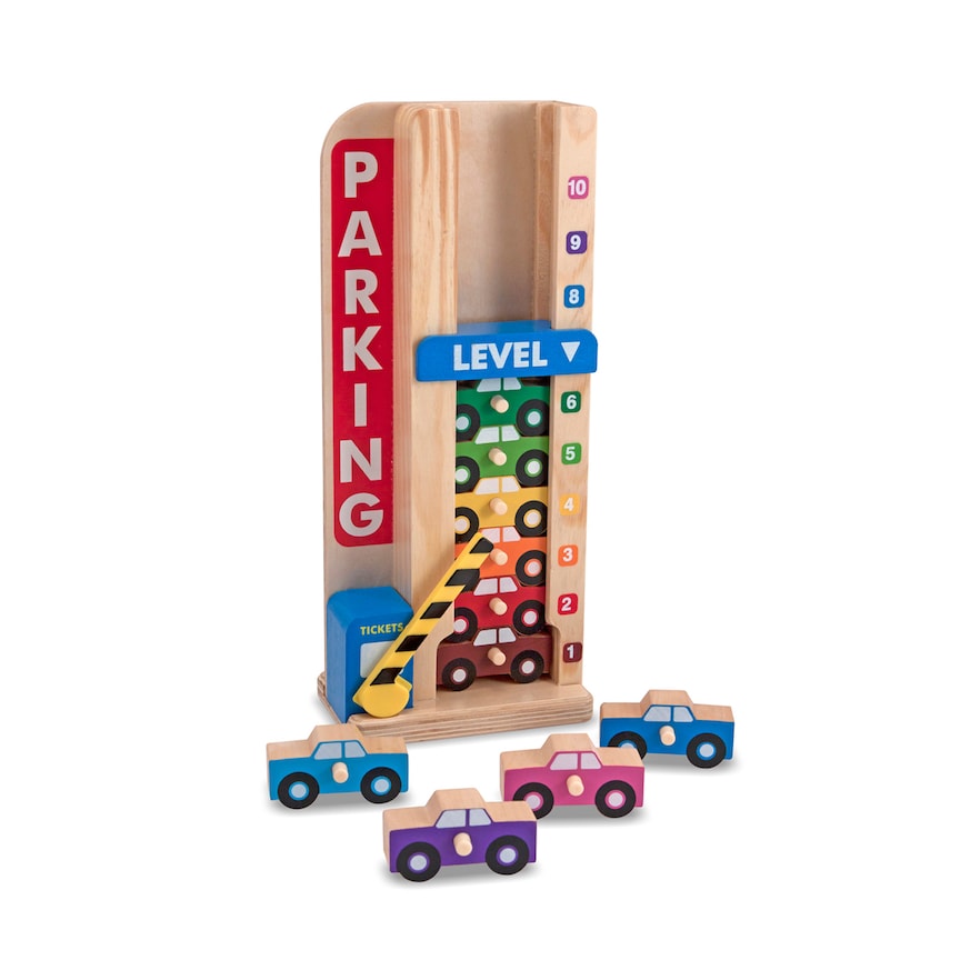 Melissa & Doug Stack & ct Wooden Parking Garage With 10 Cars