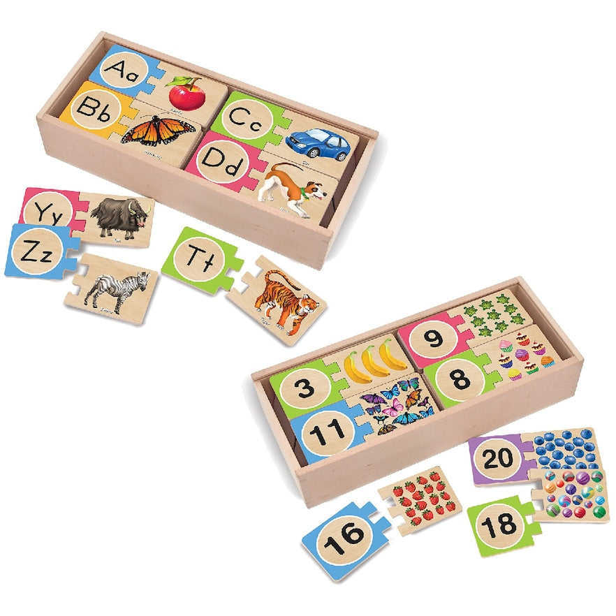 Melissa & Doug Self-Correcting Letter and Number Wooden Puzzles Set With Storage Box 92pc