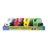 Melissa & Doug Community Vehicles Play Set - Classic Wooden Toy With 4 Vehicles and 4 Play Figures