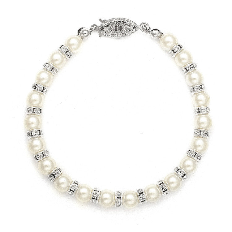 Alternating Pearl and Rondelle Wedding Bracelet - Ivory 189B-I-S