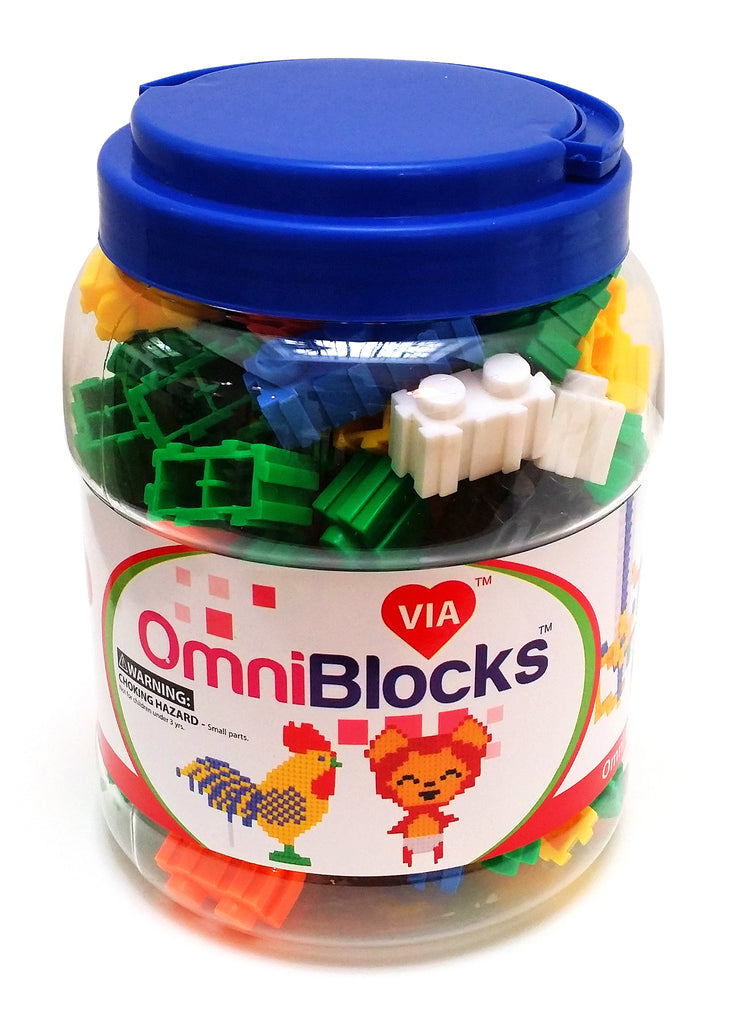 Viahart 132 Piece Omniblocks Interlocking Plastic Six Sided Building Blocks