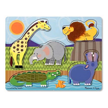 Melissa & Doug Zoo Animals Touch and Feel Textured Wooden Puzzle (5pc)