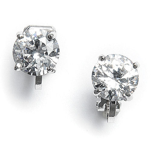 Clip-On Earrings with 8mm CZ Solitaire