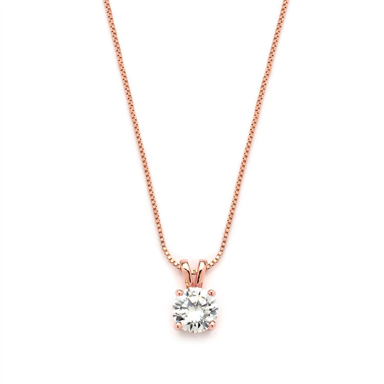 Delicate 14K Rose Gold CZ Round-Cut Necklace with Double Loop Top 2002N-RG