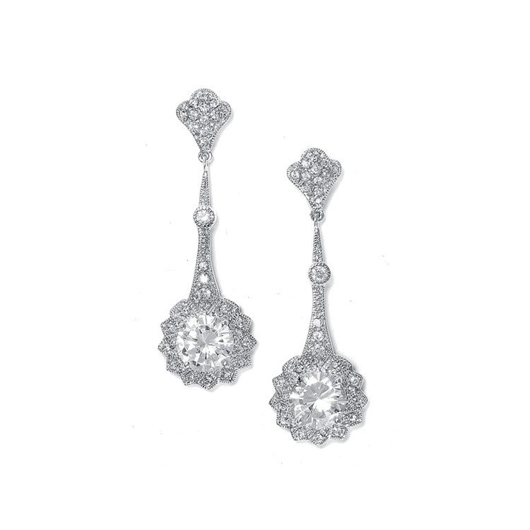 Cubic Zirconia Vintage Bridal Earrings with Round Solitaire 2011E