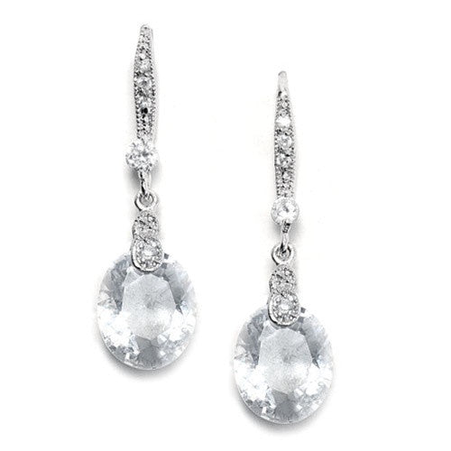 Vintage CZ Wedding Earrings with Faceted Crystal Drops 2012E