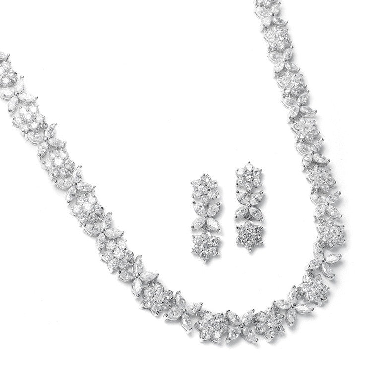 CZ Bridal Necklace with CZ Marquis Flowers 2020S