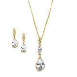 Bridal Necklace Set with Pave Top & Cubic Zirconia Pears 2030S