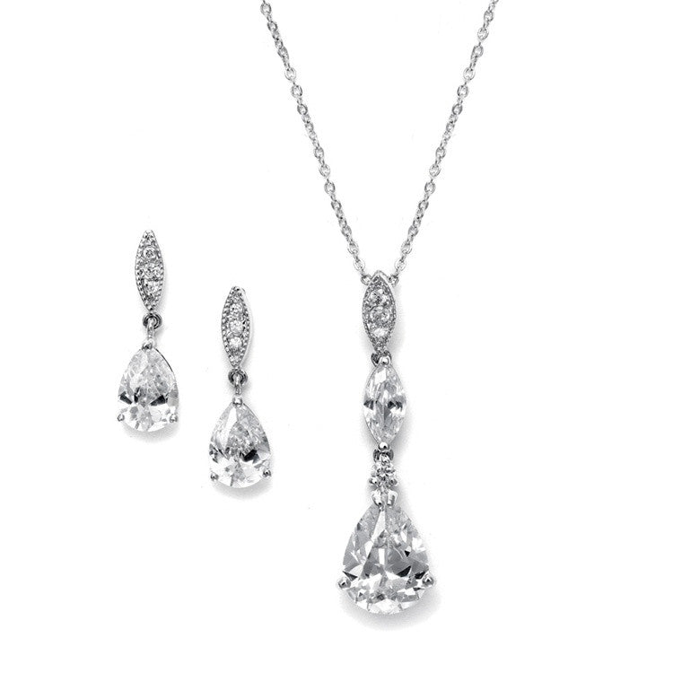 Bridal Necklace Set with Pave Top & Cubic Zirconia Pears 2030S