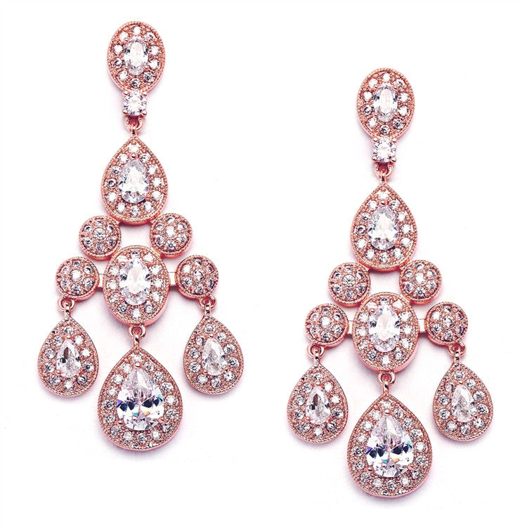 Rose Gold Wedding Chandelier Earrings in Pave Encrusted CZ 2052E-RG